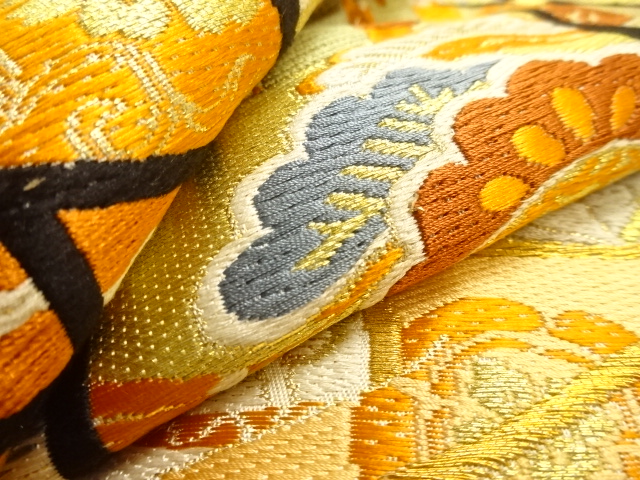  大正ロマン　御所車に松梅模様刺繍五つ紋花嫁衣装振袖2枚重ね・丸帯セット